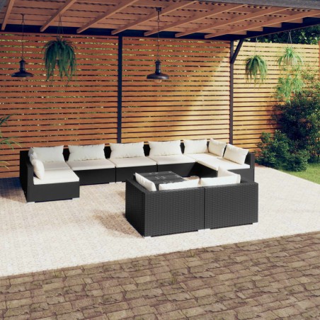 vidaXL Set de muebles de jardín 10 pzas cojines ratán sintético negro