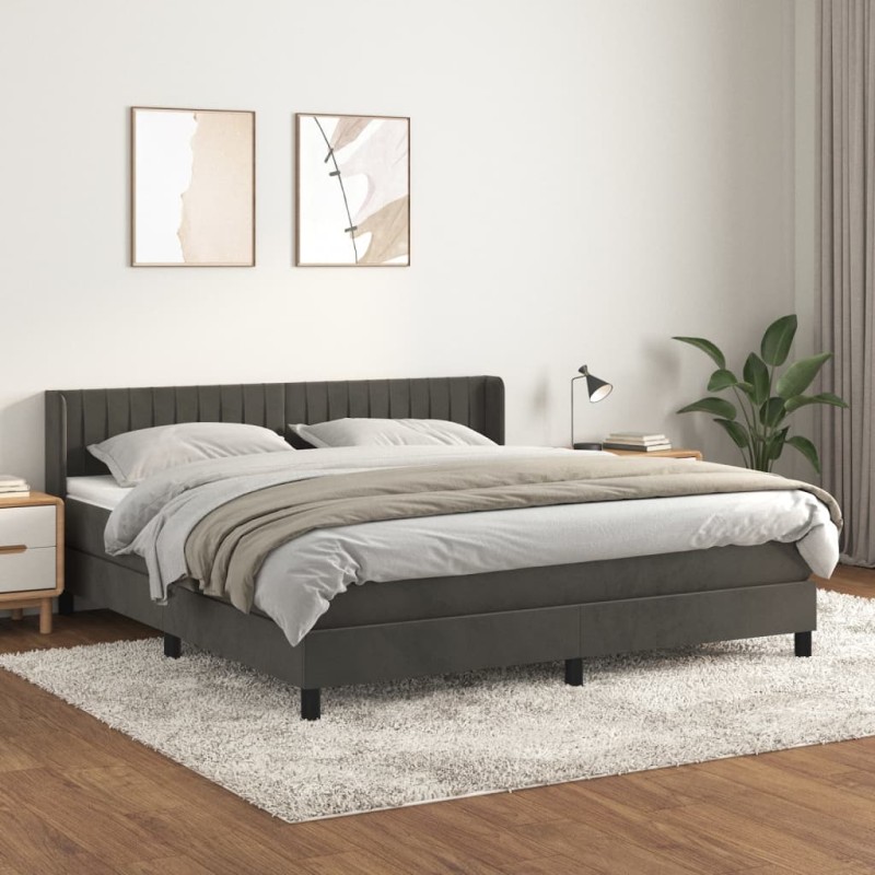 vidaXL Cama box spring con colchón terciopelo gris oscuro 160x200 cm vidaXL Cama box spring con colchón terciopelo gris oscuro 160x200 cm