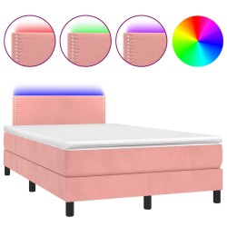 vidaXL Cama box spring colchón y LED terciopelo rosa 120x200 cm