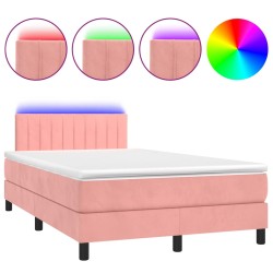 vidaXL Cama box spring colchón y LED terciopelo rosa 120x200 cm