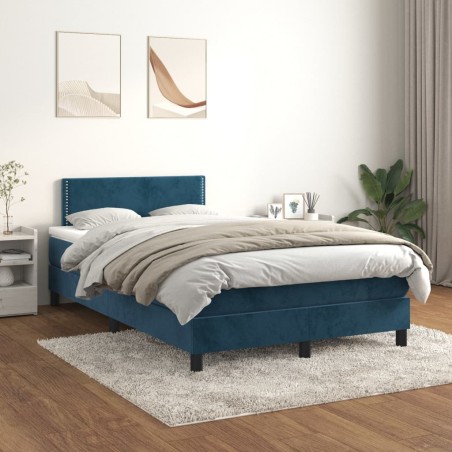vidaXL Cama box spring con colchón terciopelo azul oscuro 120x200 cm
