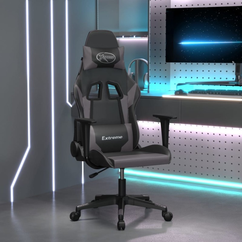 vidaXL Silla gaming cuero sintético negro y gris vidaXL Silla gaming cuero sintético negro y gris