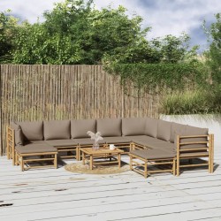 vidaXL Set de muebles de jardín 11 piezas bambú y cojines gris taupé