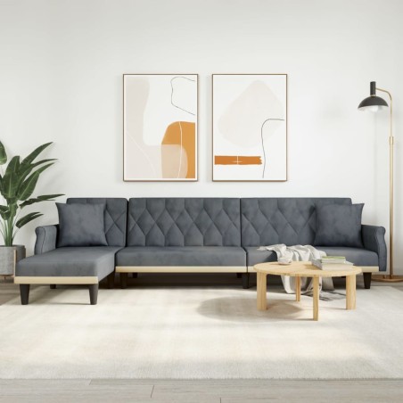vidaXL Sofá cama en forma de L terciopelo gris oscuro 271x140x70 cm