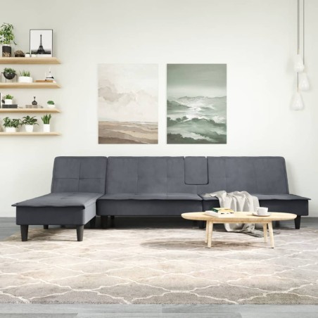 vidaXL Sofá cama en forma de L terciopelo gris oscuro 255x140x70 cm