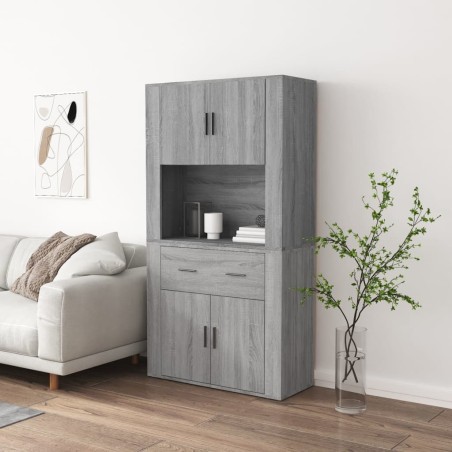 vidaXL Aparador alto de madera contrachapada gris Sonoma