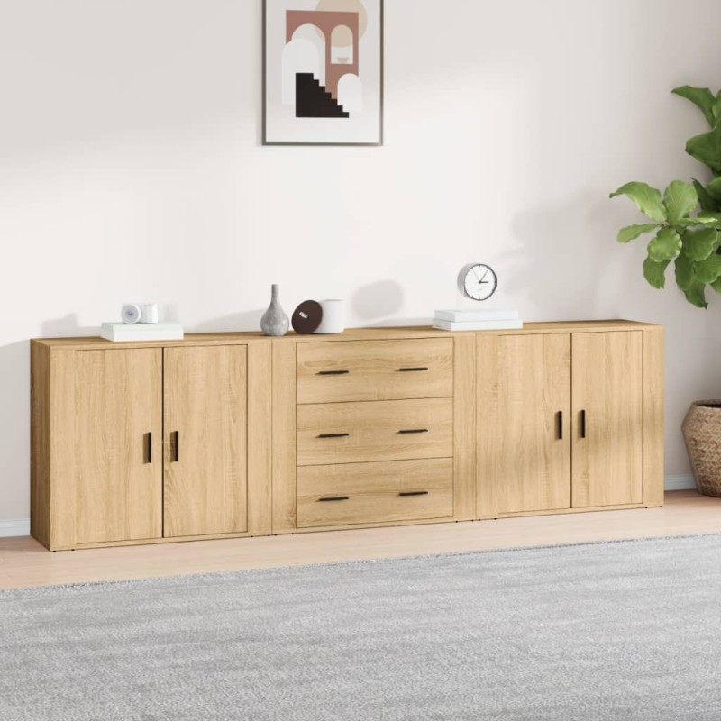 vidaXL Aparadores 3 piezas madera contrachapada color roble sonoma vidaXL Aparadores 3 piezas madera contrachapada color roble sonoma