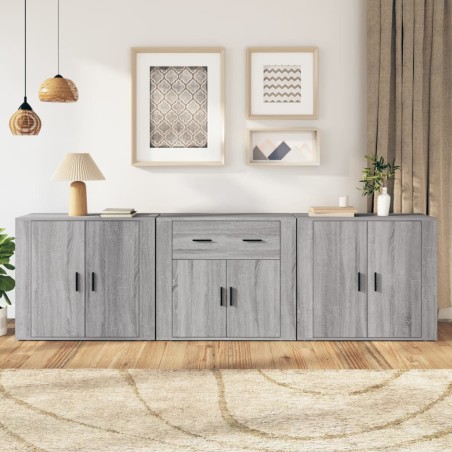 vidaXL Aparadores 3 piezas madera contrachapada gris Sonoma