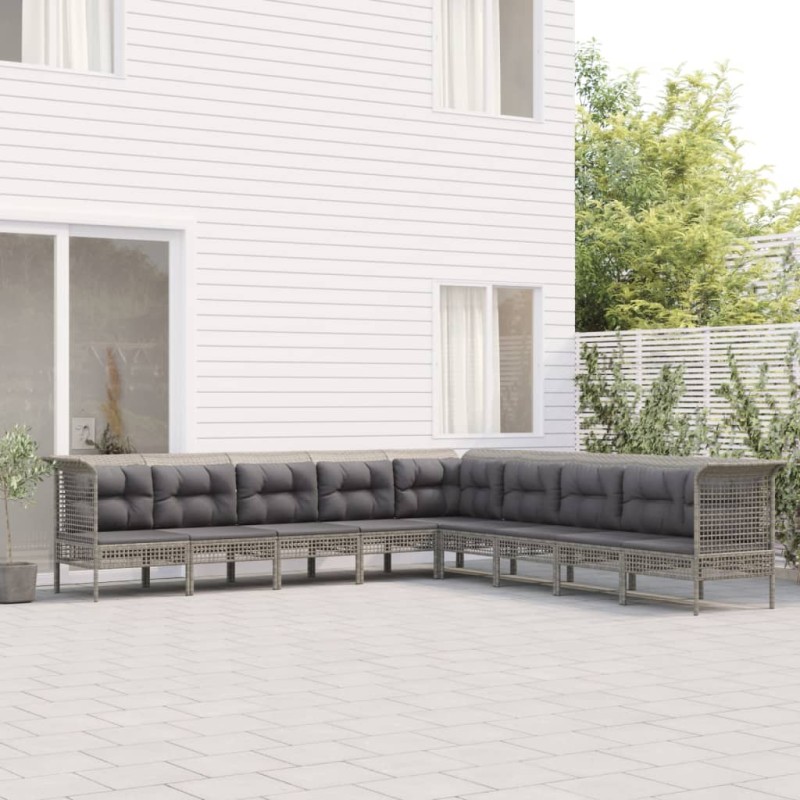 vidaXL Set de muebles de jardín 9 pzas y cojines ratán sintético gris vidaXL Set de muebles de jardín 9 pzas y cojines ratán sintético gris