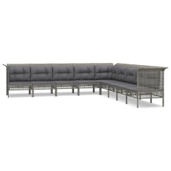 vidaXL Set de muebles de jardín 9 pzas y cojines ratán sintético gris