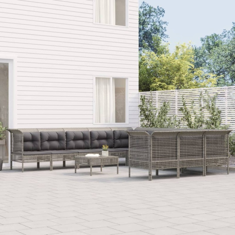 vidaXL Set de muebles de jardín 12 pzas cojines ratán sintético gris vidaXL Set de muebles de jardín 12 pzas cojines ratán sintético gris