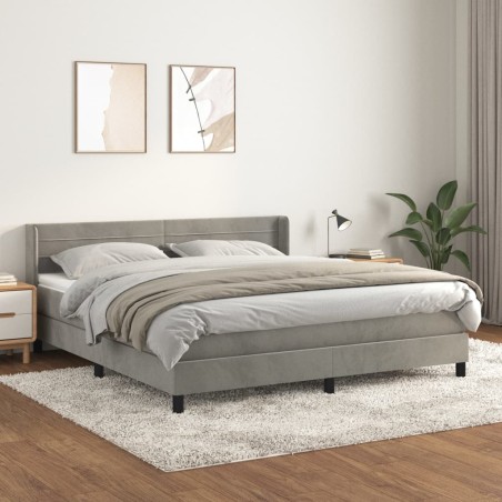 vidaXL Cama box spring con colchón terciopelo gris claro 180x200 cm