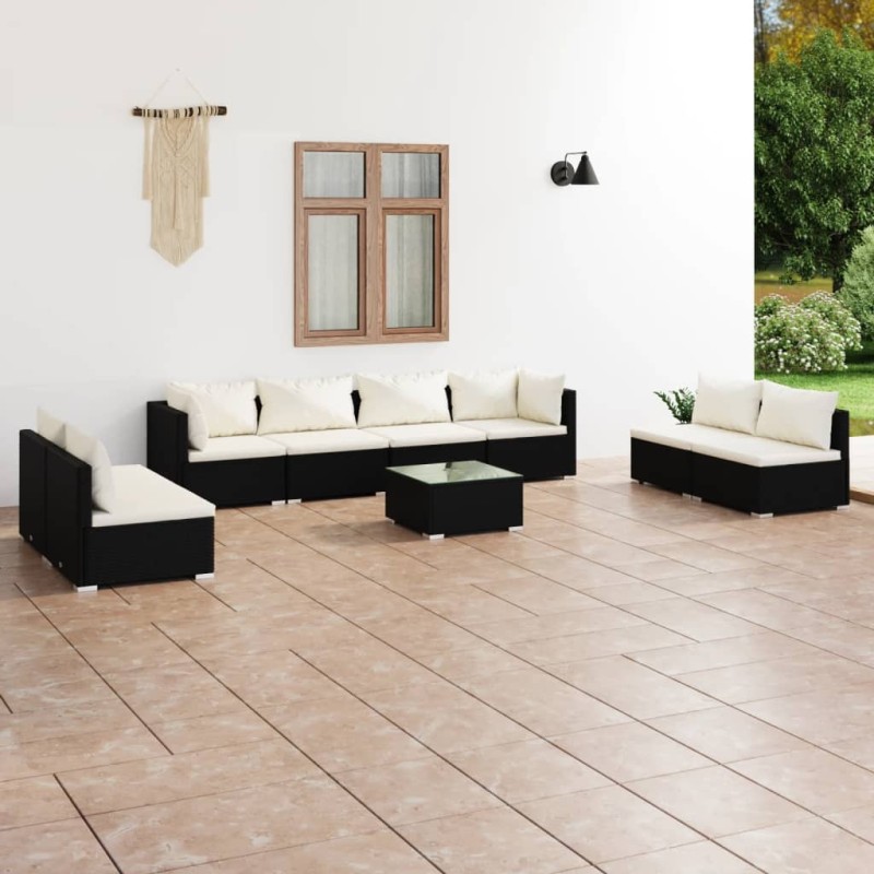 vidaXL Set de muebles de jardín 9 pzas cojines ratán sintético negro