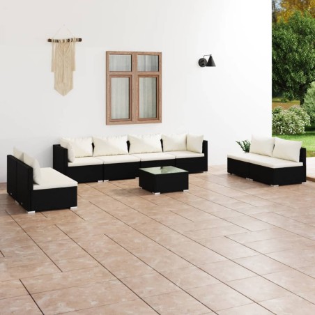 vidaXL Set de muebles de jardín 9 pzas cojines ratán sintético negro