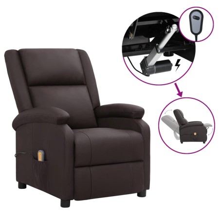 vidaXL Sillón de masaje eléctrico cuero auténtico marrón
