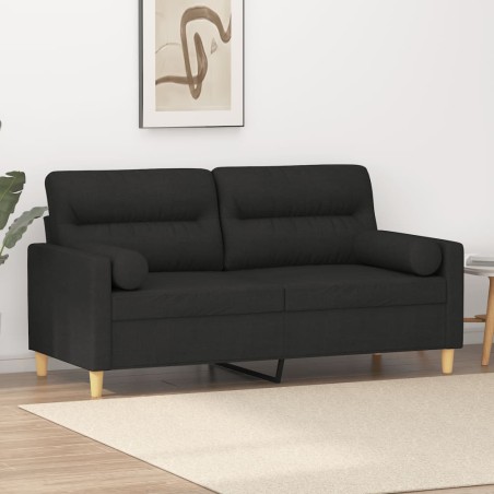vidaXL Sofá de 2 plazas con cojines tela negro 140 cm
