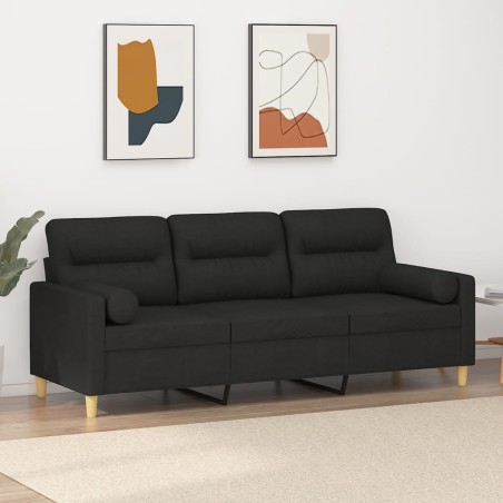 vidaXL Sofá de 3 plazas con cojines tela negro 180 cm