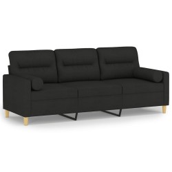 vidaXL Sofá de 3 plazas con cojines tela negro 180 cm