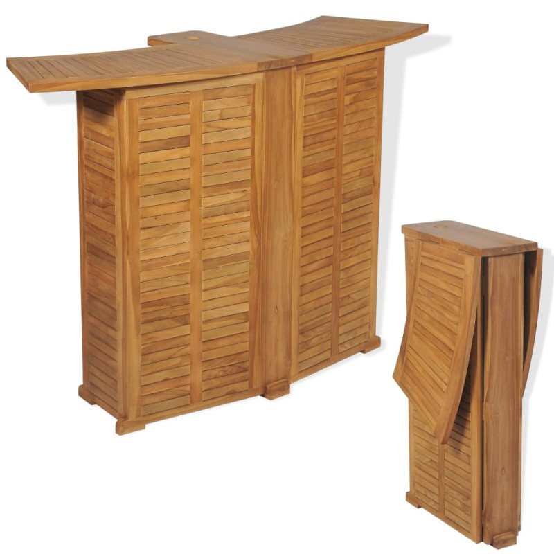 vidaXL Mesa de bar plegable de madera teca maciza 155x53x105 cm vidaXL Mesa de bar plegable de madera teca maciza 155x53x105 cm