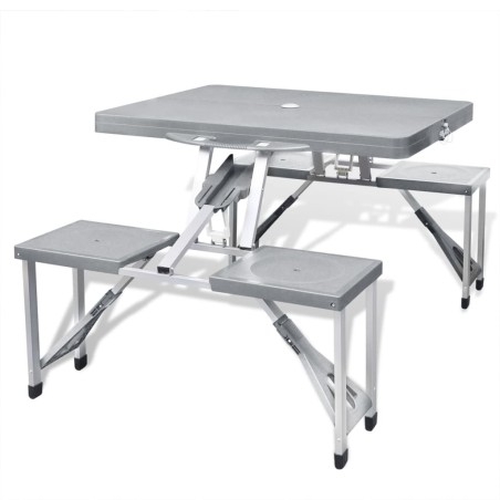 Set plegable camping 1 mesa 4 taburetes  aluminio gris claro