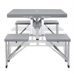 Set plegable camping 1 mesa 4 taburetes  aluminio gris claro