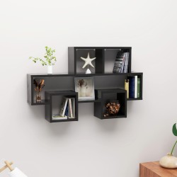 vidaXL Estante pared forma coche contrachapado negro brillo 82x15x51cm