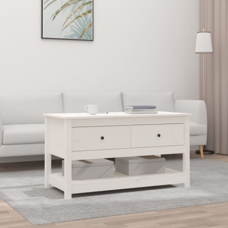 vidaXL Mesa de centro de madera maciza de pino blanca 102x49x55 cm