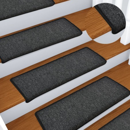 vidaXL Alfombras de peldaños de escalera 15 uds antracita 65x21x4 cm