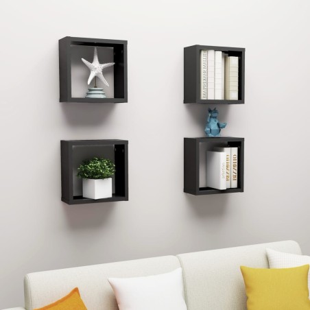 vidaXL Estante cubo pared 4 uds negro 30x15x30 cm