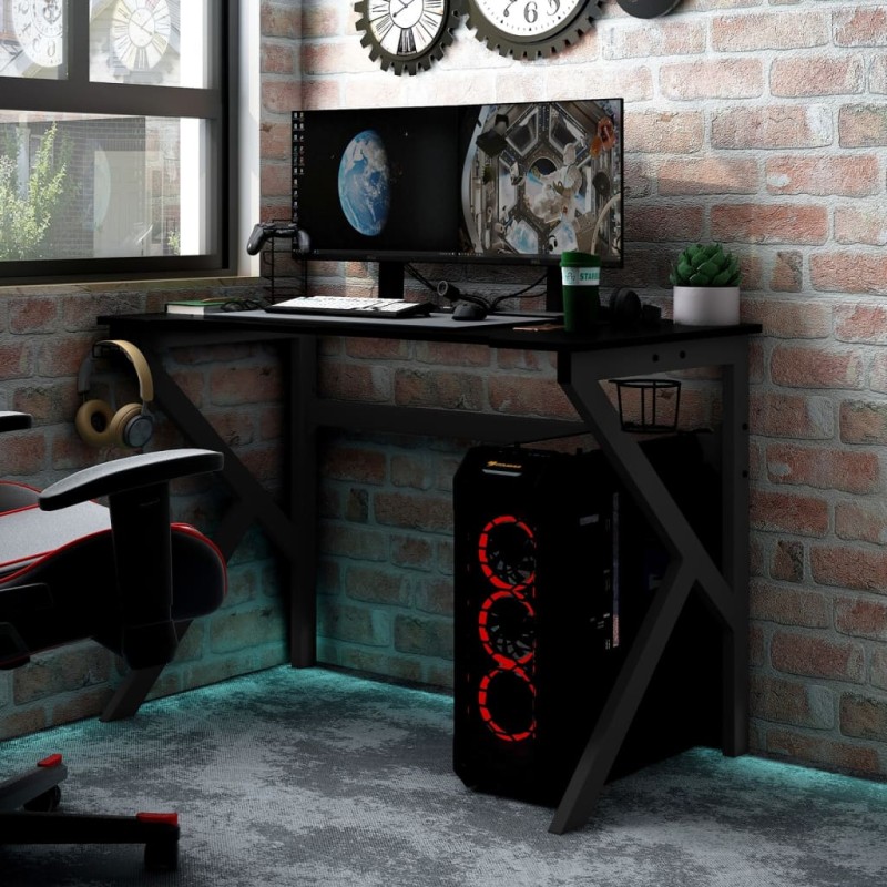 vidaXL Escritorio gaming con patas en forma de K negro 90x60x75 cm