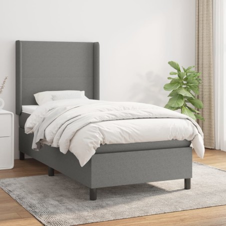 vidaXL Cama box spring con colchón tela gris oscuro 80x200 cm