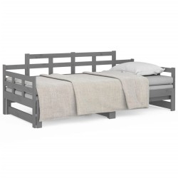 vidaXL Sofá cama extraíble madera maciza de pino gris 2x(90x190) cm