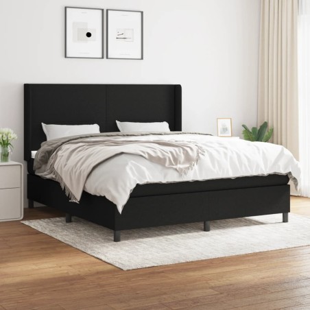 vidaXL Cama box spring con colchón tela negro 180x200 cm