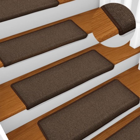vidaXL Alfombras de peldaños de escalera 15 uds marrón 65x21x4 cm