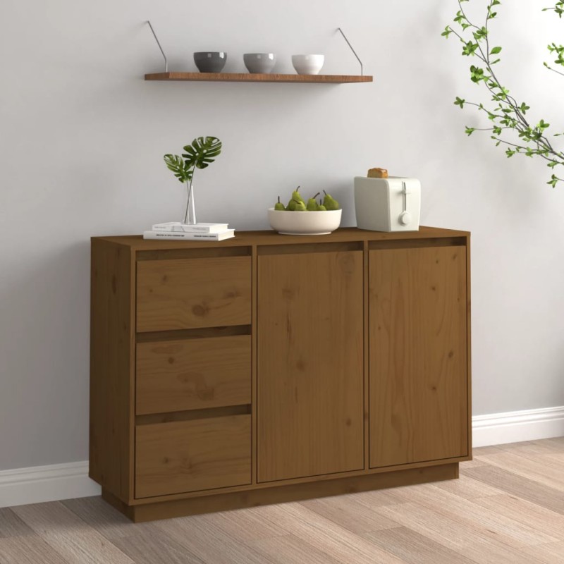 vidaXL Aparador de madera maciza de pino marrón miel 111x34x75 cm vidaXL Aparador de madera maciza de pino marrón miel 111x34x75 cm