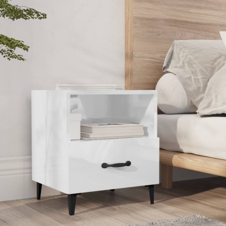 vidaXL Mesita de noche madera contrachapada blanco brillante
