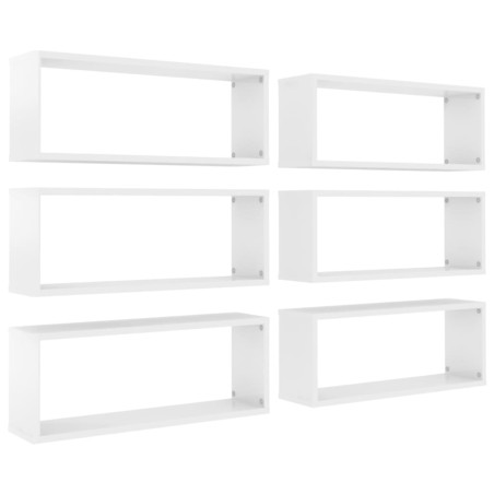 vidaXL Estante cubo pared 6 uds contrachapado blanco brillo 60x15x23cm