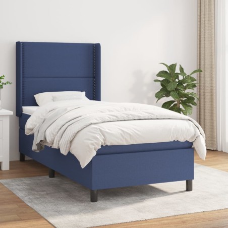 vidaXL Cama box spring con colchón tela azul 100x200 cm