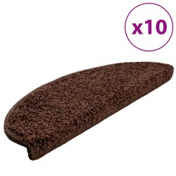 vidaXL Alfombrillas de escalera 10 unidades marrón 56x17x3 cm