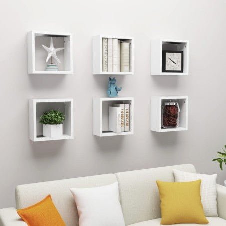 vidaXL Estantes cubo de pared 6 unidades blanco 30x15x30 cm