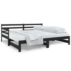 vidaXL Sofá cama extraíble madera maciza de pino negro 2x(90x190) cm