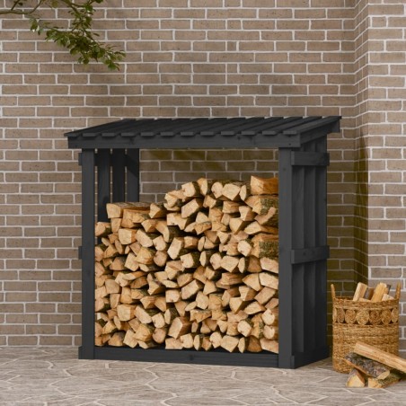 vidaXL Leñero de madera maciza de pino gris 108x64,5x109 cm