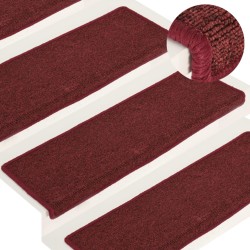 vidaXL Alfombras de peldaños de escalera 15 uds rojo mate 65x21x4 cm