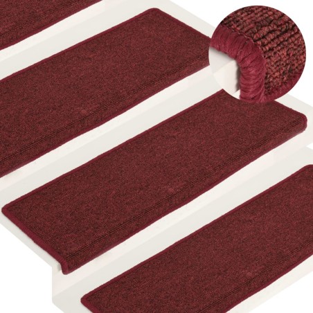vidaXL Alfombras de peldaños de escalera 15 uds rojo mate 65x21x4 cm