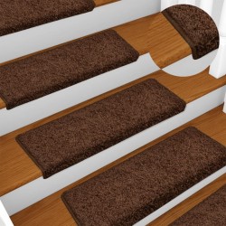 vidaXL Alfombras de peldaños de escalera 15 uds marrón 65x21x4 cm