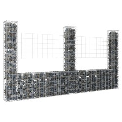 vidaXL Cesta de gaviones forma de U 3 postes de hierro 260x20x150 cm