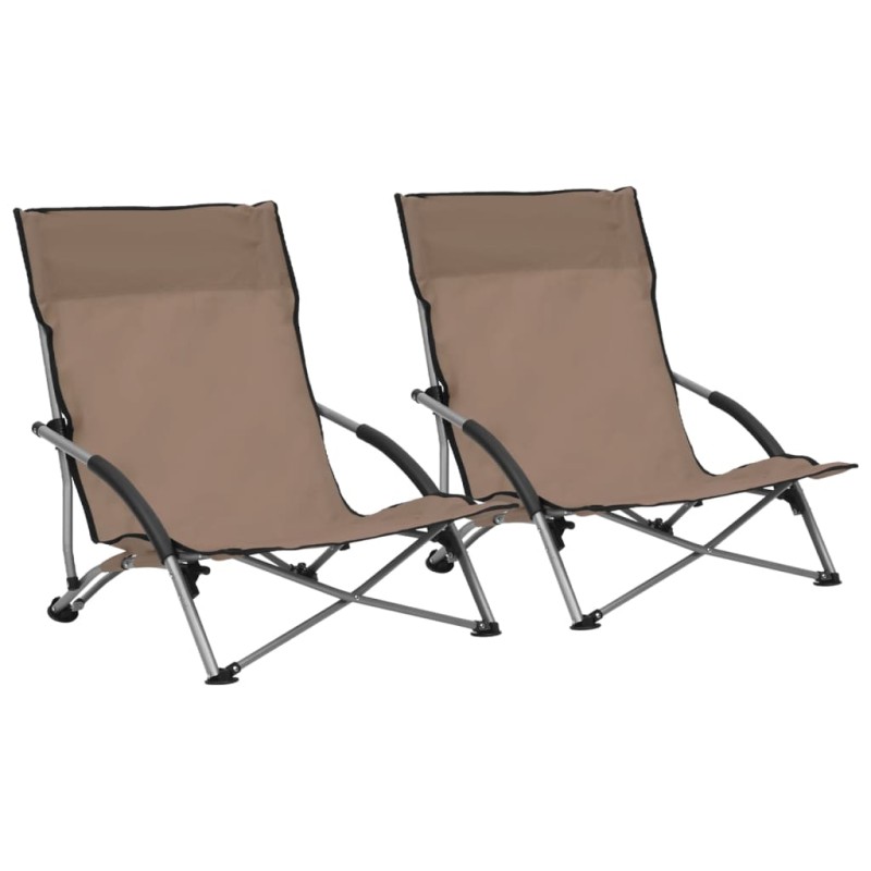 vidaXL Sillas de playa plegables 2 unidades tela gris taupé vidaXL Sillas de playa plegables 2 unidades tela gris taupé