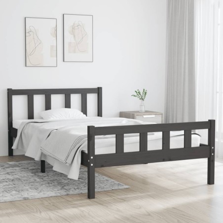 vidaXL Estructura de cama madera maciza gris 90x200 cm