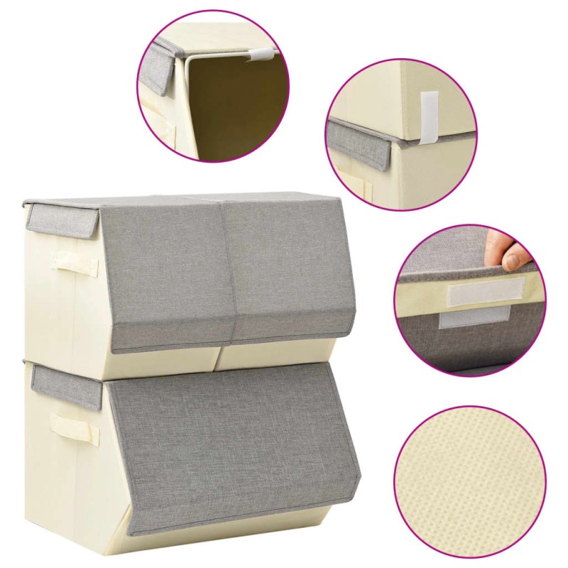 vidaXL Juego de cajas de almacenaje apilables 3 uds tela gris y crema vidaXL Juego de cajas de almacenaje apilables 3 uds tela gris y crema