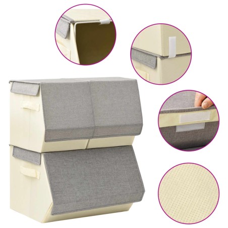 vidaXL Juego de cajas de almacenaje apilables 3 uds tela gris y crema